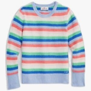 vineyard vines Girls' Striped Waffle Crewneck Sweater, Calm Waters, NWT